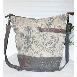 Myra Bag Upcycled Floral Print Vintage Style Canvas and Leather Shoulder Bag